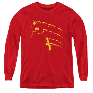 Red youth long sleeve t-shirt with Flash Min graphic