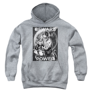 Athletic heather youth hoodie for ages 8 to 12 with Green Lantern Power graphic