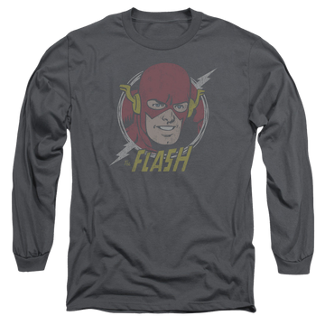 Charcoal men's long sleeve t-shirt with The Flash Vintage Voltage graphic