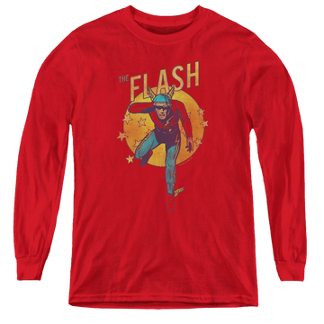 Red youth long sleeve t-shirt with The Flash Circle & Stars graphic