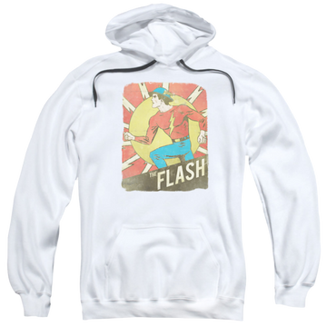 White pullover hoodie with The Flash Tattered Poster graphic