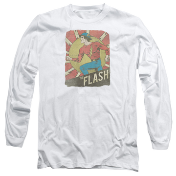 White men's long sleeve t-shirt with The Flash Tattered Poster graphic