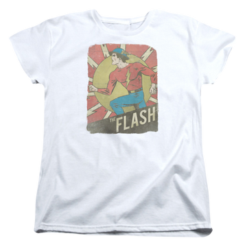 White women's t-shirt with The Flash Tattered Poster graphic