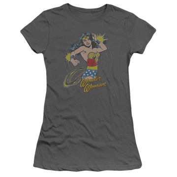 Charcoal juniors t-shirt with DC Comics Spinning graphic