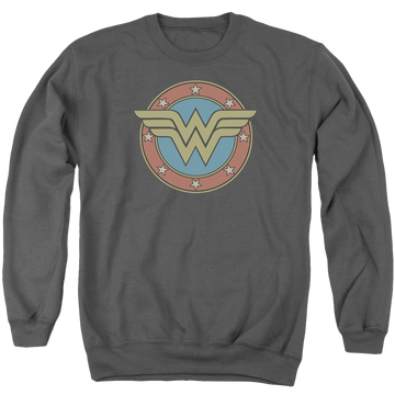Charcoal men's crewneck sweatshirt with DC Comics Ww Vintage Emblem graphic