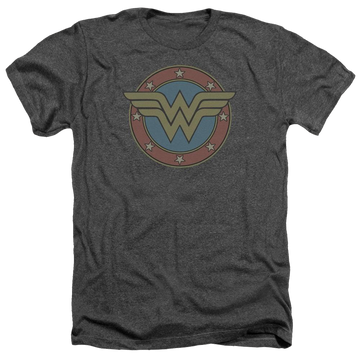 Charcoal men's heather t-shirt with DC Comics Ww Vintage Emblem graphic