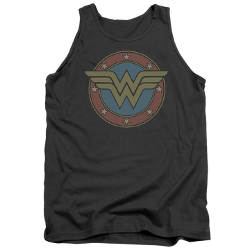 Charcoal men's tank with DC Comics Ww Vintage Emblem graphic