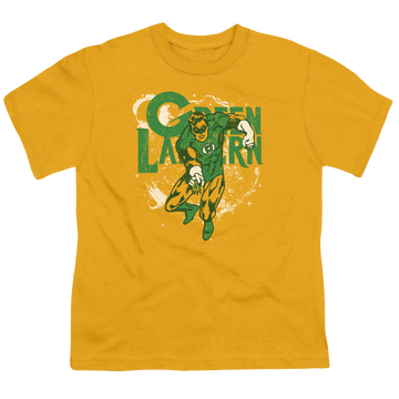 Gold youth t-shirt for ages 8 to 12 with Green Lantern Cosmic Strip graphic