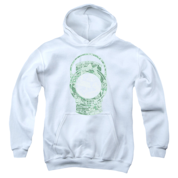 White youth hoodie for ages 8 to 12 with Green Lantern Lantern Cover graphic
