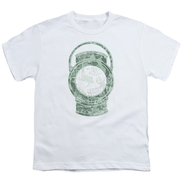 White youth t-shirt for ages 8 to 12 with Green Lantern Lantern Cover graphic
