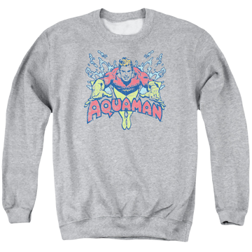 Athletic heather men's crewneck sweatshirt with Aquaman Splish Splash graphic