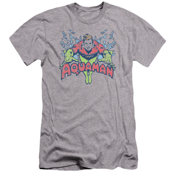 Athletic heather men's premium slim fit t-shirt with Aquaman Splish Splash graphic