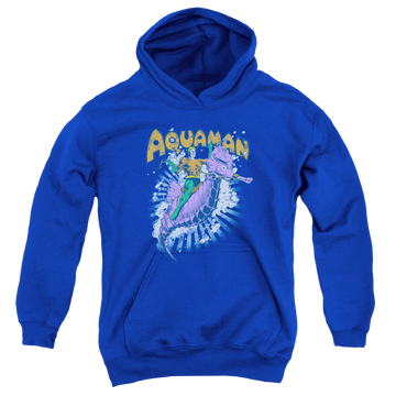 Royal youth hoodie for ages 8 to 12 with Aquaman Ride Free graphic