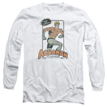 White men's long sleeve t-shirt with Aquaman Am Action Figure graphic