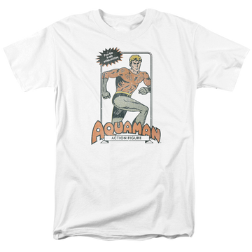 White men's regular fit t-shirt with Aquaman Am Action Figure graphic