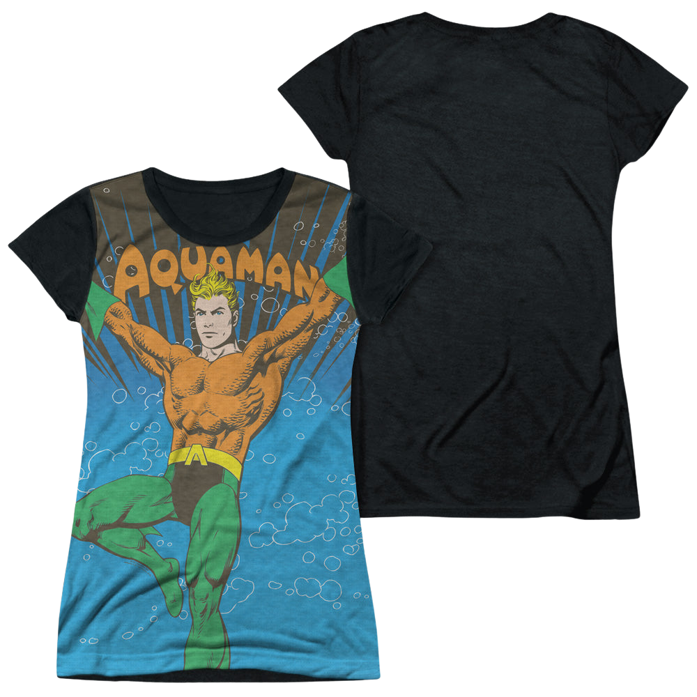 Aquaman Underwater Sub - Juniors Black Back T-Shirt Juniors Black Back T-Shirt Aquaman