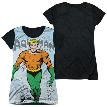 Aquaman Clasic Aqua juniors black back t-shirt