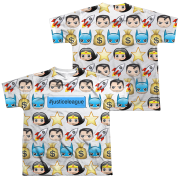 Justice League Hashtag youth all-over print t-shirt for ages 8 to 12