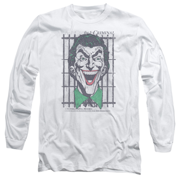 White men's long sleeve t-shirt with Joker DC Comics Criminal graphic