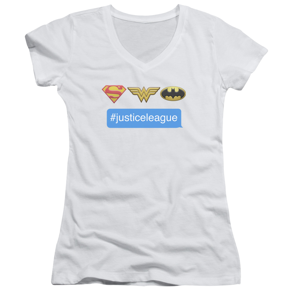 DC Comics Hashtag Jla - Juniors V-Neck T-Shirt Juniors V-Neck T-Shirt Justice League