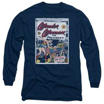 Navy men's long sleeve t-shirt with Wonder Woman DC Comics Ww For President graphic