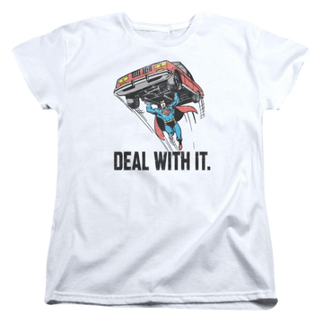 White women's t-shirt with Superman DC Comics Deal With It graphic