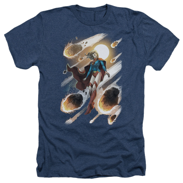 Navy men's heather t-shirt with Superman Justice League Supergirl #1 graphic