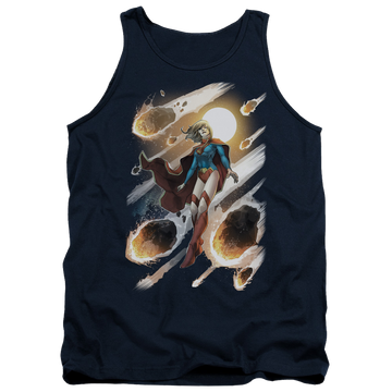 Navy men's tank with Superman Justice League Supergirl #1 graphic