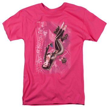 Hot pink men's regular fit t-shirt with Catwoman #1 graphic
