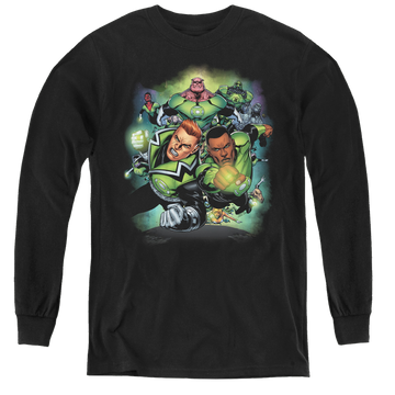 Black youth long sleeve t-shirt with Green Lantern Corps #1 graphic
