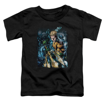 Black toddler t-shirt with Aquaman #1 graphic