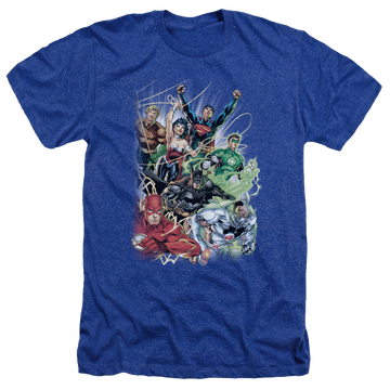 Royal men's heather t-shirt with Justice League #1 graphic