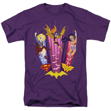 Purple men's regular fit t-shirt with DC Comics DC Super Hero Girls Super Trio graphic