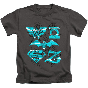 Charcoal kid's t-shirt for ages 4 to 7 with DC Comics Dc Super Hero Girls Line Art Group graphic