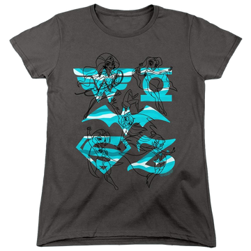 Charcoal women's t-shirt with DC Comics Dc Super Hero Girls Line Art Group graphic