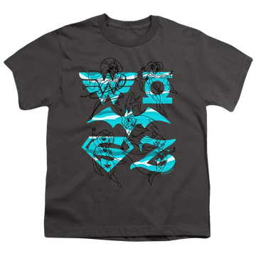 Charcoal youth t-shirt for ages 8 to 12 with DC Comics Dc Super Hero Girls Line Art Group graphic