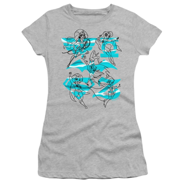 Athletic heather juniors t-shirt with DC Comics Dc Super Hero Girls Line Art Group graphic