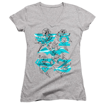 Athletic heather juniors v-neck t-shirt with DC Comics Dc Super Hero Girls Line Art Group graphic