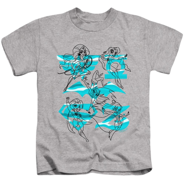 Athletic heather kid's t-shirt for ages 4 to 7 with DC Comics Dc Super Hero Girls Line Art Group graphic