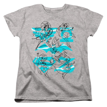 Athletic heather women's t-shirt with DC Comics Dc Super Hero Girls Line Art Group graphic