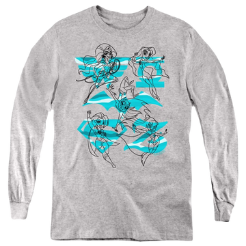 Athletic heather youth long sleeve t-shirt with DC Comics Dc Super Hero Girls Line Art Group graphic