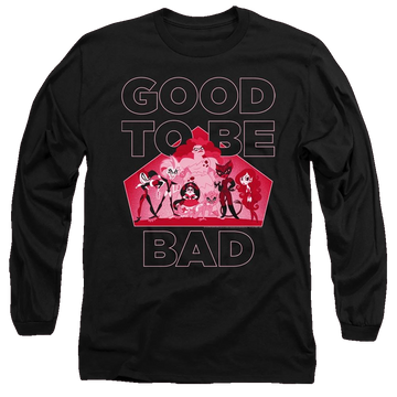 Black men's long sleeve t-shirt with DC Comics Dc Super Hero Girls Good To Be Bad graphic