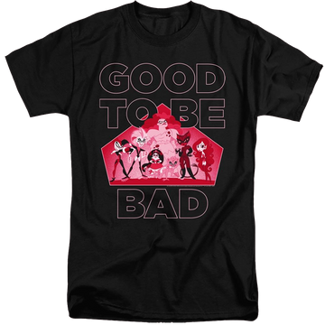 Black men's tall fit t-shirt with DC Comics Dc Super Hero Girls Good To Be Bad graphic