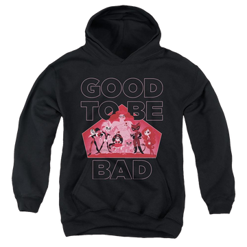 Black youth hoodie for ages 8 to 12 with DC Comics Dc Super Hero Girls Good To Be Bad graphic