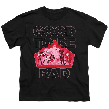 Black youth t-shirt for ages 8 to 12 with DC Comics Dc Super Hero Girls Good To Be Bad graphic