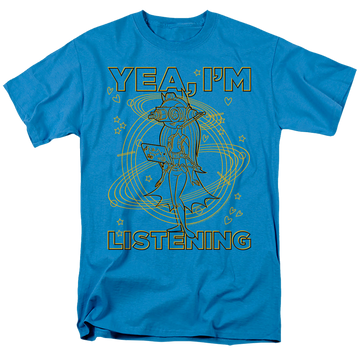 Turquoise men's regular fit t-shirt with DC Comics DC Super Hero Girls Listening graphic