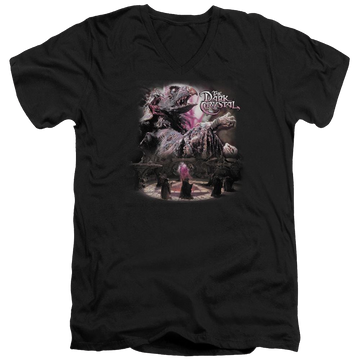 Black men's v-neck t-shirt with Dark Crystal Power Mad graphic