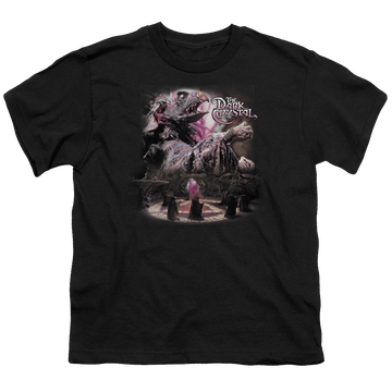 Black youth t-shirt for ages 8 to 12 with Dark Crystal Power Mad graphic