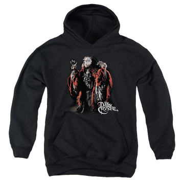 Black youth hoodie for ages 8 to 12 with Dark Crystal Skeksis graphic