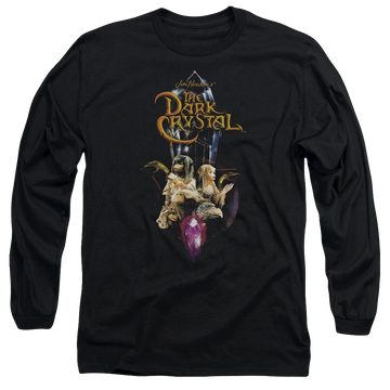 Black men's long sleeve t-shirt with Dark Crystal Crystal Quest graphic